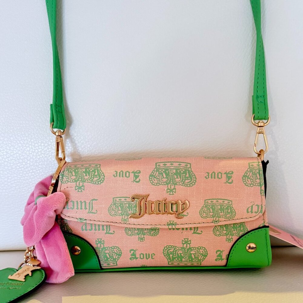 Juicy Couture Juicy Fan Club Pink Diamond/Retro Green Crossbody Bag w charm